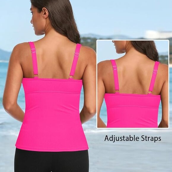 Daci Womens 2 Piece Tankini Swimsuit - Pink & Black Size Medium - Picture 3 of 8